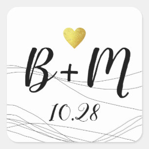 Handwritten initials love wedding  square sticker
