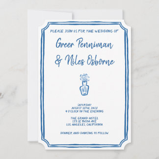 Handwritten La Dolce Vita Italian Blue Wedding Invitation