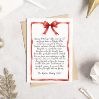 Handwritten Letter Red Ribbon Christmas Photo Card