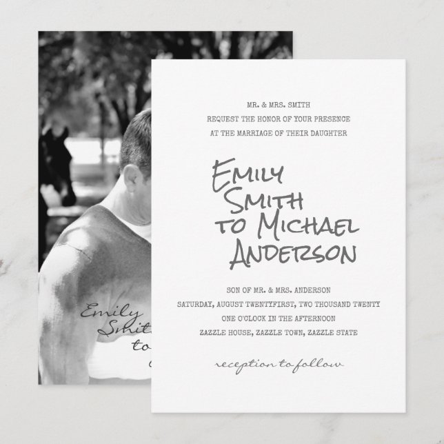 Handwritten Letterpress PHOTO Wedding Invitations (Front/Back)
