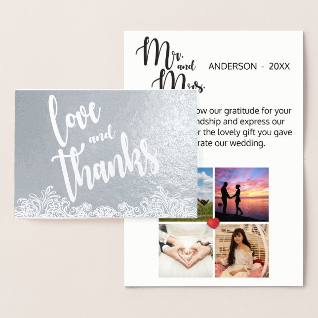 Handwritten Love and Thanks Script Overlay Collage Foil Card (Display)