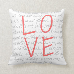 handwritten LOVE pillow, with Corinthians Verse Cushion