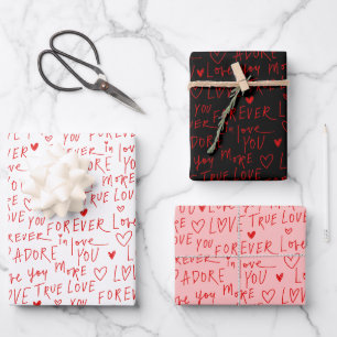 Handwritten Love Red Hearts Valentine Wrapping Paper Sheet
