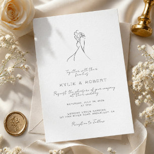 Handwritten Lovely Couple Drawn Minimalist Wedding Invitation