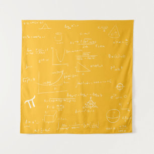 Handwritten Math Formulas and Equations Yellow Tapestry