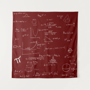 Handwritten Math Formulas Equations Maroon Tapestry
