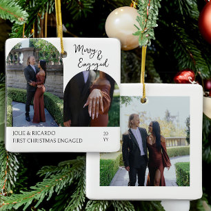 Handwritten Merry and Engaged Arch Photo Ceramic Ornament