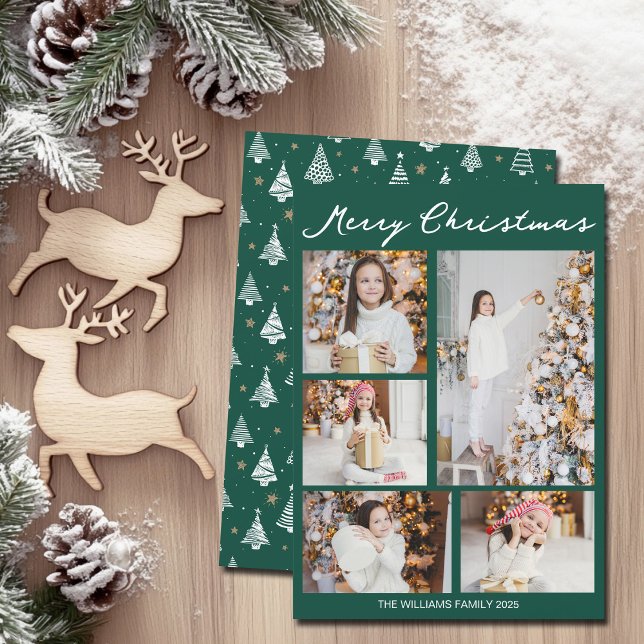Handwritten Merry Christmas Emerald Green Photo Holiday Card (Creator Uploaded)
