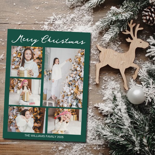 Handwritten Merry Christmas Emerald Green Photo Holiday Postcard (Creator Uploaded)