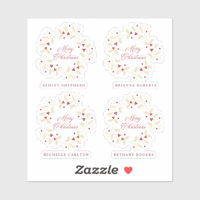 Handwritten Merry Christmas Holly Branches Wreath (Sheet)