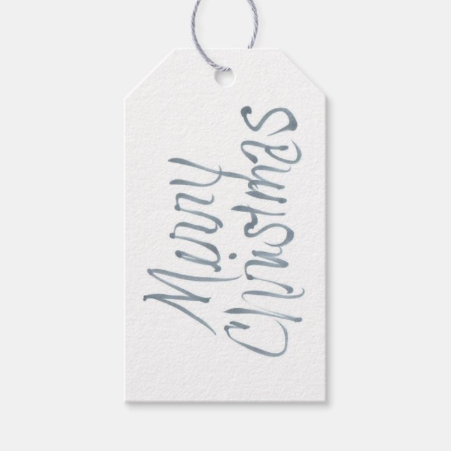 Handwritten Merry Christmas in Grey Gift Tag (Front)