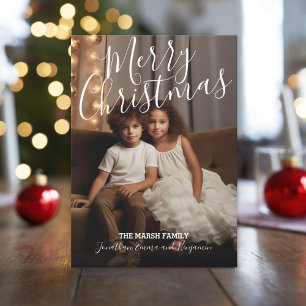 Handwritten Merry Christmas Script and Full Photo Holiday Card
