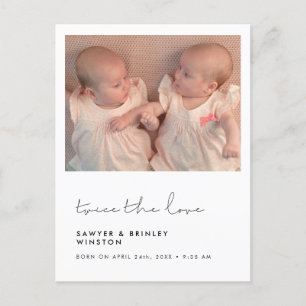 Handwritten minima Twin Birth Twice the love photo Postcard