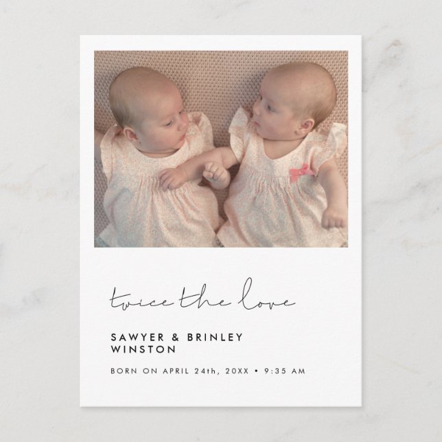 Handwritten minima Twin Birth Twice the love photo Postcard (Front)