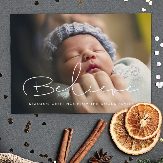 Handwritten minimalist Believe overlay photo card (Creator Uploaded)