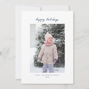 Handwritten Minimalist Blue Holiday Photo Card