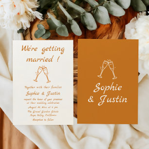 Handwritten Minimalist Champagne Toast Wedding Invitation