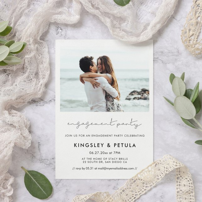 Handwritten minimalist engagement party photo invitation (Creator Uploaded)