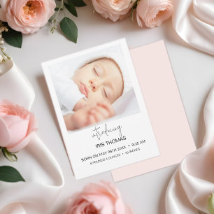 Handwritten minimalist Introducing new baby photo Announcement