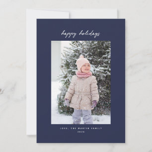 Handwritten Minimalist Navy Holiday Photo Card