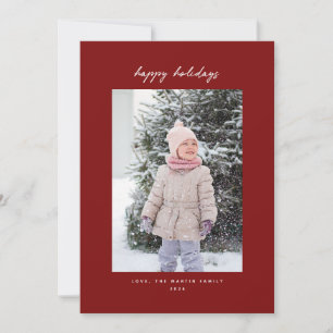 Handwritten Minimalist Oxblood Holiday Photo Card