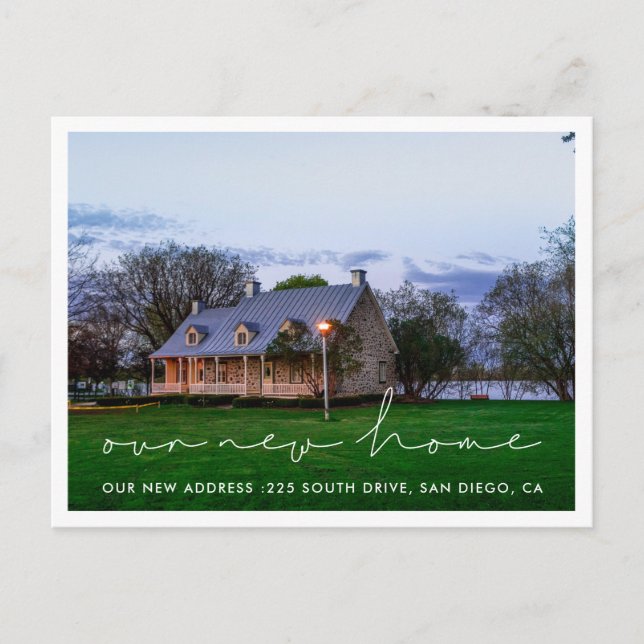 Handwritten minimalist photo moving announcement postcard (Front)