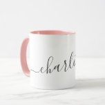 Handwritten Minimalist Script Personalized Name  Mug<br><div class="desc">This design features a handwritten script name in soft black lettering on a clean white background with a pale pink interior. The minimal layout feels timeless and personal,  making it an easy everyday favorite. A simple personalized design that works beautifully for gifting or daily use.</div>