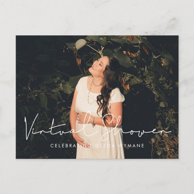 Handwritten minimalist Virtual Baby shower photo Postcard (Front)