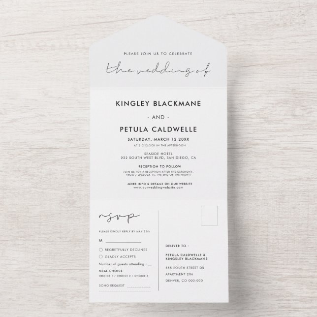 Handwritten minimalist wedding all in one invitation (Inside)