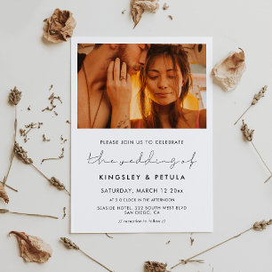 Handwritten minimalist wedding photo invitation