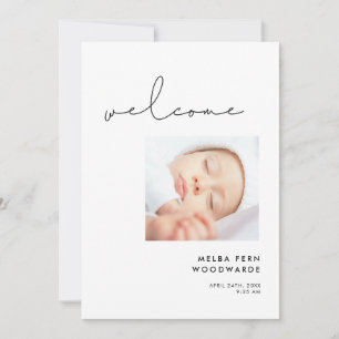 Handwritten minimalist Welcome new baby photo Announcement