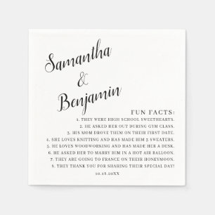 Handwritten Modern Black & White Fun Facts Wedding Napkin
