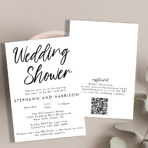 Handwritten Modern Minimal QR Code Wedding Shower Invitation