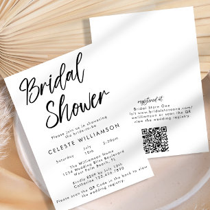 Handwritten Modern Minimalist QRCode Bridal Shower Invitation
