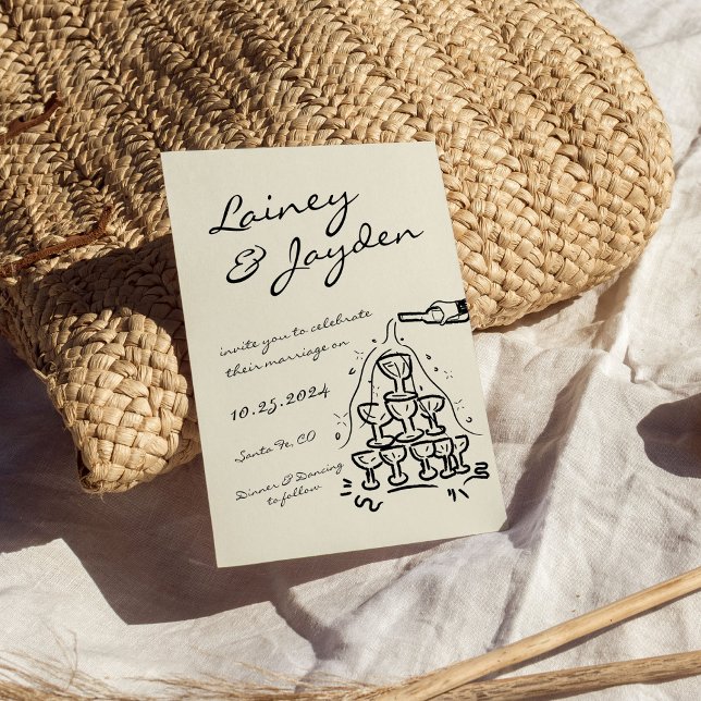 Handwritten Modern Retro Champagne Tower Wedding Invitation (Creator Uploaded)
