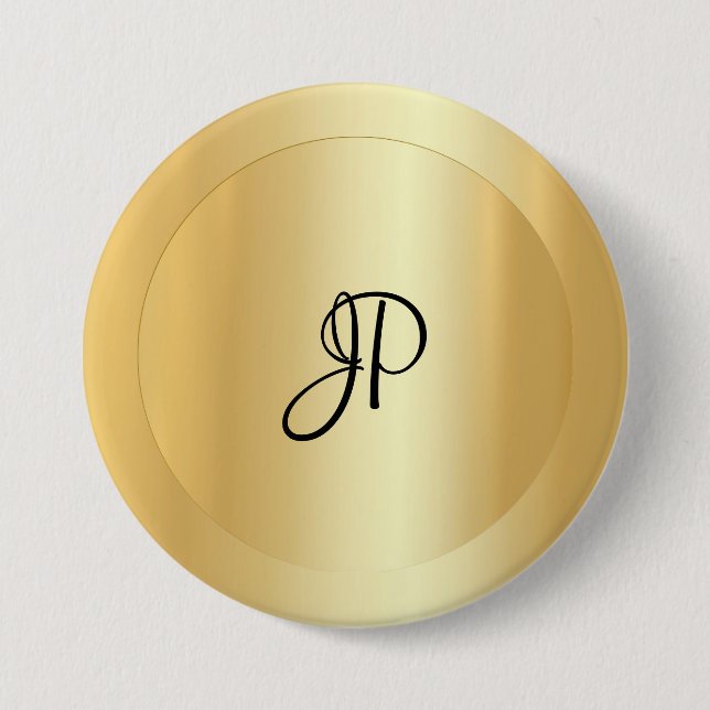 Handwritten Monogram Faux Gold Template Elegant 7.5 Cm Round Badge (Front)