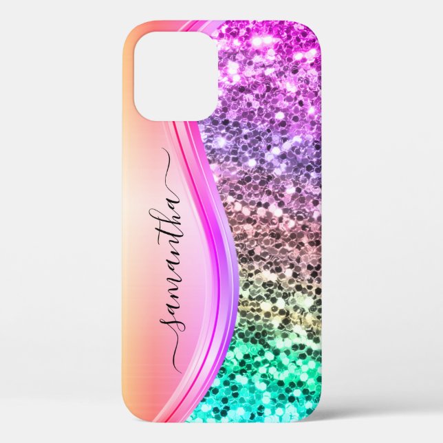 Handwritten Monogram Iridescent Glitter Shimmer Case-Mate iPhone Case (Back)