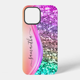 Handwritten Monogram Iridescent Glitter Shimmer iPhone 12 Case