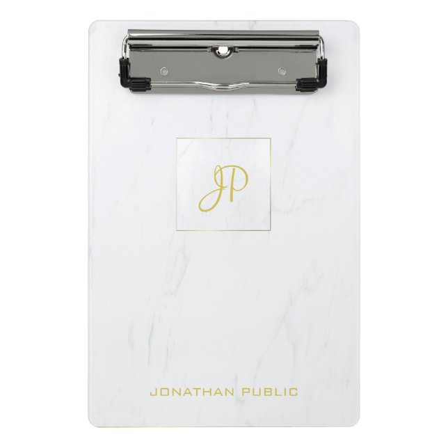 Handwritten Monogram Marble Gold Modern Elegant Mini Clipboard (Front)