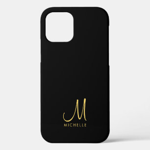 Handwritten Monogram Name Black & Gold Custom iPhone 12 Pro Case