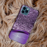 Handwritten Monogram Purple Glitter Look Wave