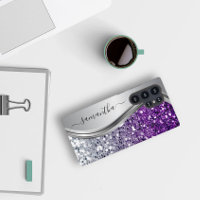 Handwritten Monogram Purple Silver Glitter