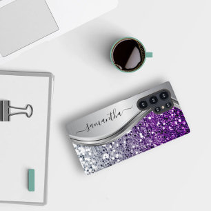 Handwritten Monogram Purple Silver Glitter  Samsung Galaxy Case
