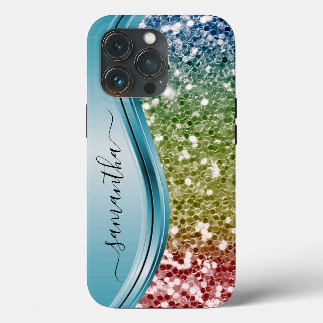 Handwritten Monogram Rainbow Glitter  Case-Mate iPhone Case (Back)