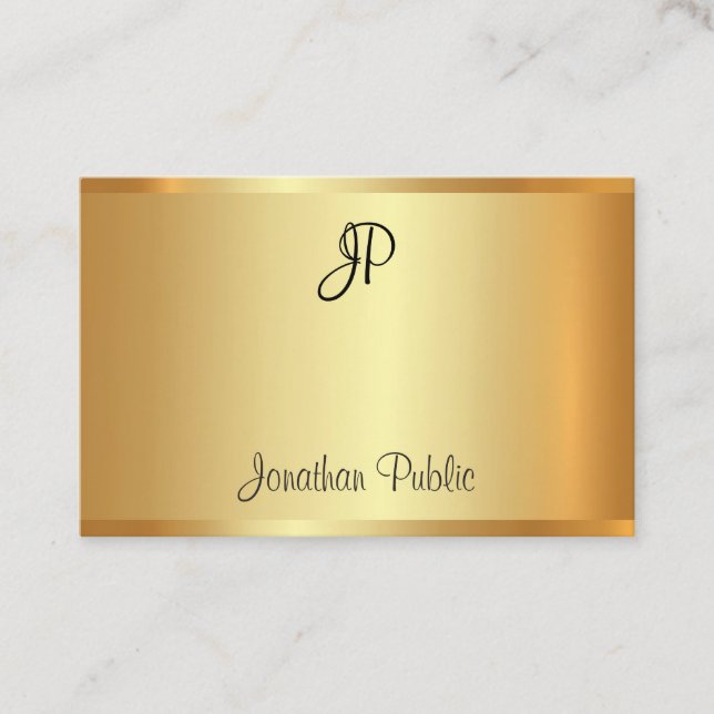 Handwritten Monogram Script Gold Modern Elegant Business Card (Front)