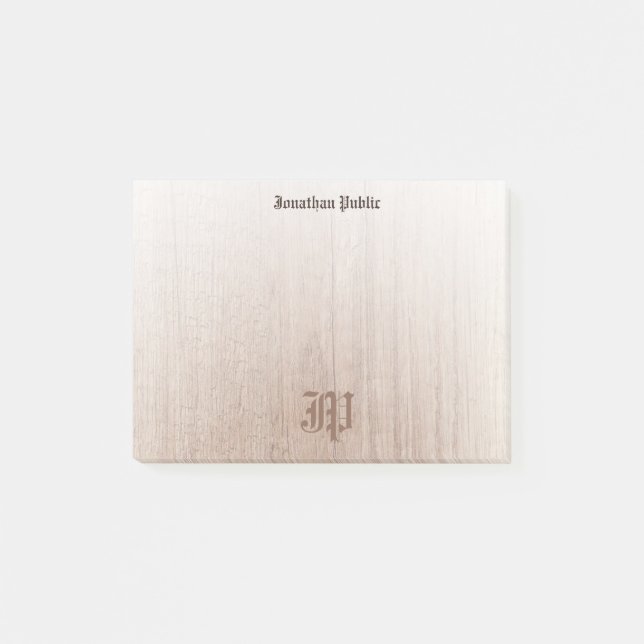 Handwritten Monogram Template Custom Wood Look Post-it Notes (Front)