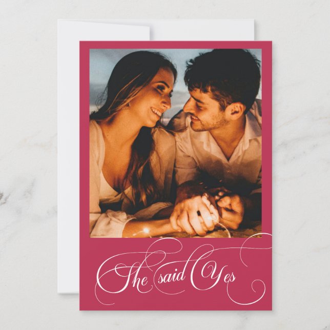 Handwritten Monogram Viva Magenta Photo Engagement Invitation (Front)