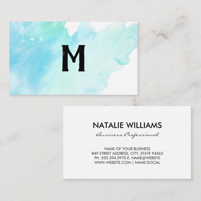 Handwritten Monogram | Watercolor Business Card (Front/Back)