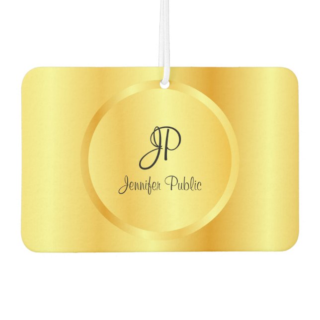 Handwritten Monogrammed Faux Gold Template Car Air Freshener (Front)