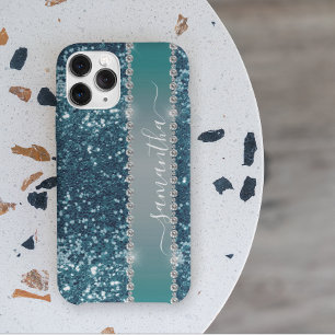 Handwritten Name Blue teal Diamond Glitter look iPhone 13 Case